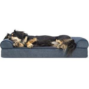오리온 블루 M, 인조가죽 및 벨벳 소파 스타일, 벌집모양 교정 반려견 침대, 세탁 가능 커버