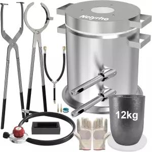 넬리로 12KG 프로판 제련로 키트 도가니 집게 2개 풀 스테인리스 스틸 파운드리 가마 제련 금 은 구리