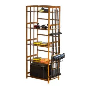 낚시대 거치대 선반 정리 가정용 디스플레이 낚시선반 보관함 진열장 스탠드 랙 원목 로드