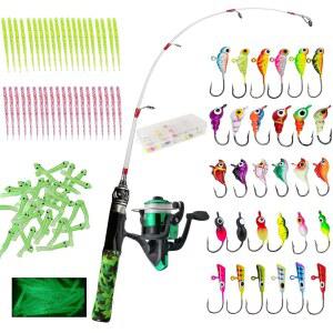 일반 122Pc 얼음 낚싯대 릴 콤보, 낚시 지그가 포함된 24인치 중간 가벼운 키트, 송어용 미끼, 월아이, 농어, 팬피쉬 블루길 크래피