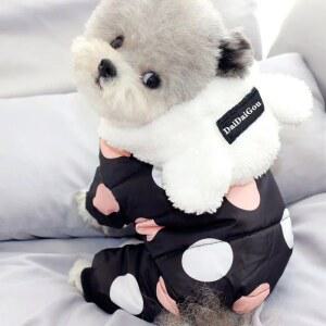 폴카 도트 애완 동물 옷, 코튼 패딩 겨울 개 코트, 스노우 슈트, 후디 점프수트, 소형견 고양이 방수 개 스노우 재킷