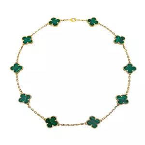 [엘러브]  10모티브 빈티지 알함브라 네크리스 18K 옐로우골드 말라카이트 5ET