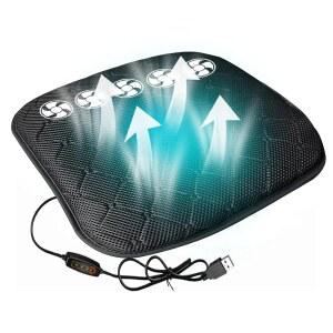 FCOZM USB 쿨링 시트 커버, 5개의 팬이 있는 휴대용 패드, 자동차 사무용 의자 트럭 실외 경기장 홈용 통풍 유니버설 쿨러(블랙, 쿨링)