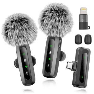 [미국배송] 아이폰호환/안드로이드 휴대폰용 UTSUND 무선 마이크 미니 마이크 라펠 라브믹스 브이로그 유튜브 틱톡에서 비디오 녹화 클립용 LED 디스플레이 라발리에