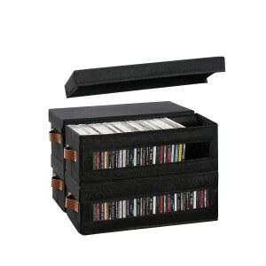 Coorganizer는 보이는 창문이 있는 CD 보관함 4팩 방진 뚜껑과 손잡이가 있는 쌓을 수 있는 CD 케이스 홀더 전체 보석 케이스에 최대 148장의 CD를 보관할 수 있습니다 15.75 x 6.10 x 5.31 인치-블랙