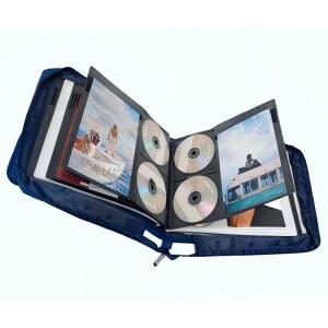 블루레이 무비 뮤직 오디오 디스크 휴대용 휴대용 바인더 홀더 지갑 앨범 홈 오거나이저 선반 - 파란색 192개의 디스크 유닛 96개의 소책자 포켓이 있는 DVD CD 보관 케이스