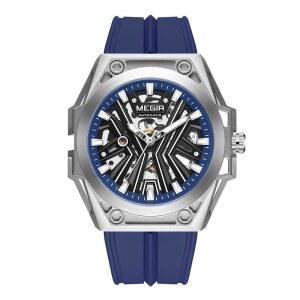 [미국배송] MEGIR 자동 남성용 손목시계 316L 스틸 케이스 야광 다이얼 5ATM 방수 실리콘 밴드