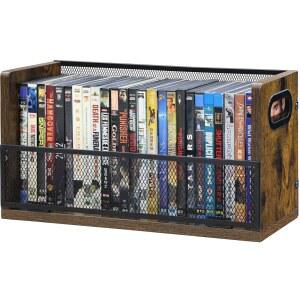 살라조리 DVD 케이스 홀더 정리함 - 손잡이가 있는 DVD 보관 랙에 전체 DVD 케이스 28개 블루레이 케이스 32개 데스크탑 또는 옷장 블루레이 랙 DVD 선반에 비디오 게임도 보관할 수 있습니다 영화 VHS