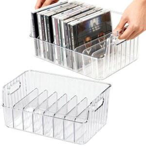 BZCWHWY 클리어 CD 홀더 2팩 플라스틱 CD 보관함 CD 보관함 DVD 보관함 디스크 홀더 디스플레이 선반 최대 40개의 표준 CD 케이스 비디오 게임용 미디어 정리함 보관함