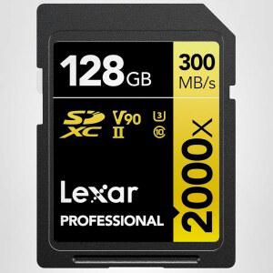 [미국배송] LEXAR 128GB 프로페셔널 2000X SD 카드 UHS-II C10 U3 V90 풀 HD 8K 최대 300MB/S 읽기 SDXC 메모리 DSLR 영화 품질 비디오 카메라(LSD2000128G-BNNU)용