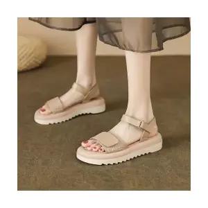 여성 러블리 신발 스트랩 샌들 베이지 통굽 스포츠 캐쥬얼 송편 소프트 토오픈 다올5