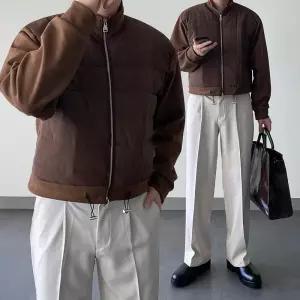 스웨이드 얇은패딩 크롭가디건 집업 오버핏 겨울 하이넥 정장 짚업 스트링 가디건 2color1118726