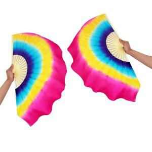 오물렌 여성 1쌍 4인치(10cm) 짧은 실크 벨리 댄스 팬 베일 손으로 만든 접이식 화려한 부채 춤 공연