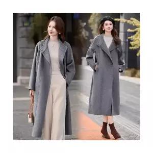 템퍼티샵 여성 그레이 차이나 리버시블 울 코트 추동 하프 레이스업 모직 SOH4