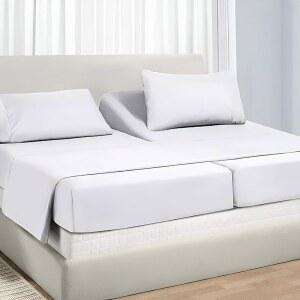 수면 침대용 논스틱 코튼 조절 가능 스플릿 킹 시트 세트, 프리미엄 100% 긴 스테이플 침구, 트윈 XL 39인치 X 80인치 2개 장착 시트, 최대 18인치 깊이 매트리스, 흰색 솔리드