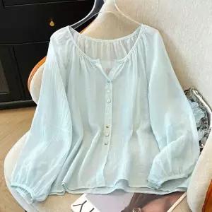 [하프클럽/드넬]자개시스루블라우스DWB52388A