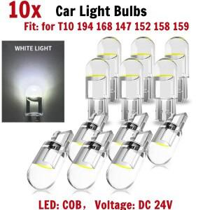 10pcs 전구 T10 LED COB 6000K 흰색 W5W 자동차 인테리어 조명 돔 램프지도 168 194 방향 지시등 도어 라이