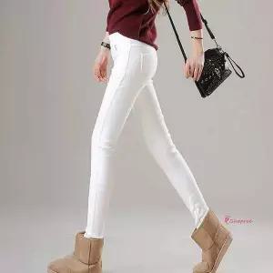 여자 바지 슬림핏 안감 블랙 화이트 밴딩 기모 융털 탄력 팬츠 라인rst945