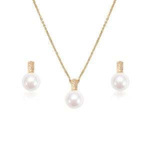 여성용 테프판 클래식 진주 주얼리 세트 - 우아한 목걸이 및 귀걸이 14K 금 도금 체인 주얼리로 특별한 선물로 완벽합니다