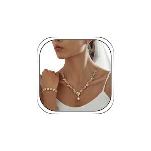 신부 들러리를 위한 해드스키스 웨딩 주얼리 세트, 여성을 파티 프롬 주얼리, 화이트 오스트리아 크리스탈 목걸이 당글 귀걸이 팔찌 세트