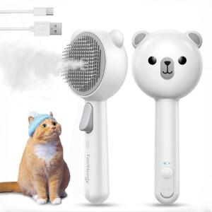 Steam Cat Brush Pro: 스팀 스프레이를 갖춘 2단 자동 세척 그루밍 도구. 엉킴 방지 제모를 위한 USB방수