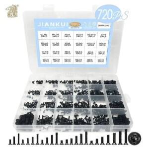 720pcs 카운터 싱크 플랫 헤드 호환 소형 미니 소형 나사 세트 m1.4 m2 m2.5 m3 탄소강 컴퓨터 노트북 키트