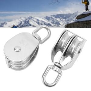 2Pcs M50 리프팅 더블 풀리 블록 헤비 듀티 스테인레스 스틸 롤러 와이어 로프 크레인 걸이400KG 로딩