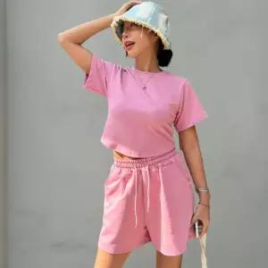 여성 크롭 반팔 티셔츠 밴딩 반바지 여름 트레이닝 세트