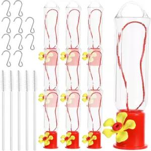 AFCabakila 야외용 벌새 모이통 10팩 투명 플라스틱 유리 S 후크 및 청소 브러시 파티오 정원용 새 창 걸이
