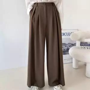 여성 클래식 핀턱 단추 레이온 스판 와이드 슬랙스