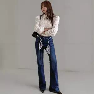 여성 일상용 반다나 스트랩 면 부츠컷 진