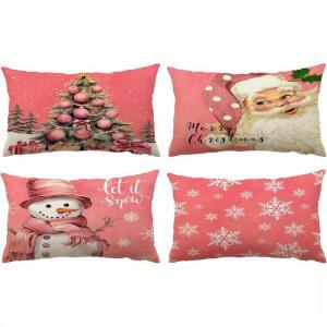 1PCS 핑크 크리스마스 베개 커버: 산타, 눈사람, 트리 및 눈송이 디자인 메리 집안 - 크리스마스! 꾸미기
