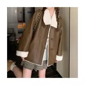 여성 여자코트 커피색 코트 무스탕 라이더 봄가을 KS4