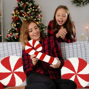 크리스마스 시트 쿠션, 창의적인 장식, 목발 사탕 모양 베개, 3D 베개 쿠션 봉제 캔디