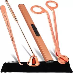 4 in 1 캔들 액세서리 세트 윅 트리머 USB 전기 라이터 스너퍼 커터 및 아로마테라피 애호가를 위한 보관