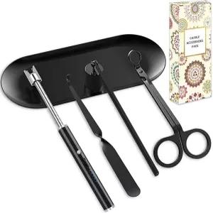 버톡 블랙 5 in 1 캔들 케어 키트 우아한 윅 트리머 세트 라이터 스너퍼 트레이 디퍼 애호가용 액세서리