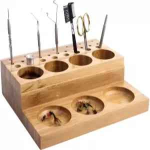 앵글러 플라이 타이잉 낚시 키트 도구 정리함 - 12개의 도구를 위한 나무 책상 재료 가위 보빈 스레드 보관