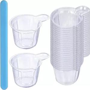 Lngub 100개 40ml 일회용 플라스틱 수지 측정 컵 소형 믹싱 실리콘 교반 스틱 다용도 디스펜싱 1개 포함
