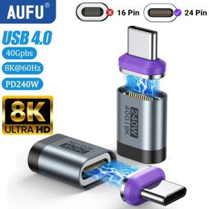 AUFU PD240W 마그네틱 USB C 어댑터 (아이폰호환용) OTG 커넥터 40Gbps 8K60Hz 타입 암 컨버터 (썬더볼트 4