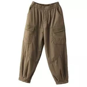 따뜻한 누비 패딩 고무줄 항아리바지 겨울 몸빼 카키 M 62.5kg 이하