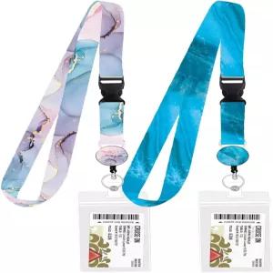 크루즈 선박 카드용 2팩 마블 프린트 방수 접이식 랜야드 - 신분증 배지 홀더 필수 소지품