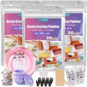 수지 주조 분말 3000g (포장 업그레이드) 20~30분 디몰드 공예 주조용 물 활성 석고 쉬운 혼합 및 자가