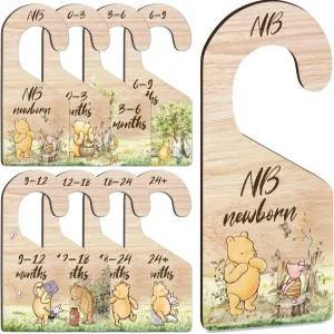 신생아를 위한 8PCS 클래식 위니 베이비 옷장 칸막이 푸 보육 장식 나무 걸이 옷장을 의류 양면 인쇄