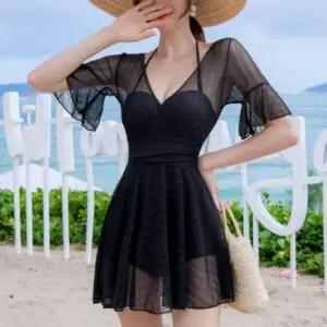 여성 블랙 시스루 일체형 몸매보정 원피스 수영복 (WFJ4SBJ)