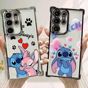 스티치 귀여운 삼성 호환 S25 엣지 S24 S23 S22 S21 S20 노트 20 울트라 플러스 라이트 도금 낙하 방지 폰