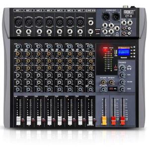 [미국배송] FROKET PRO DJ 믹서 8채널 오디오 콘솔 - 블루투스/USB 스트리밍 48V 팬텀 파워 라이브 무대용 3밴드 EQ 녹음 스튜디오 및 노래방 시스템(CT-8)
