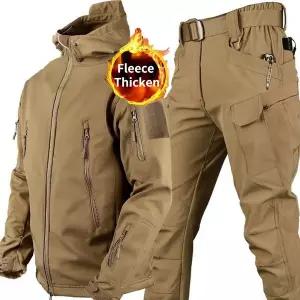 겨울 낚시 방한복 작업복 남성 세트 겨울용 플리스 안감 재킷 작업 바지 군사 전술 소프트 쉘 코트 하이킹