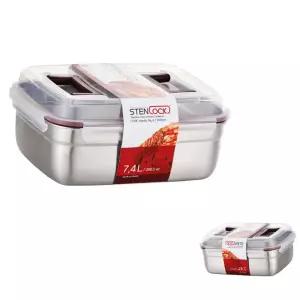 제이커 사각 찬통 4호 대형 손잡이 밀폐용기 레스 김치통 냉장고용통 1P 7.4L 대용량스텐