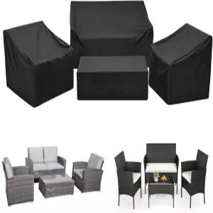 부후 파티오 가구 야외 러브시트 의자 및 커피 테이블 정원용 전천후 데크 커버 4종 세트 420D 헤비 듀티