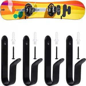 Atvkov 4팩 스노보드 벽걸이 클립 홀더 스케이트보드 디스플레이 실내 보관대 객실 차고용